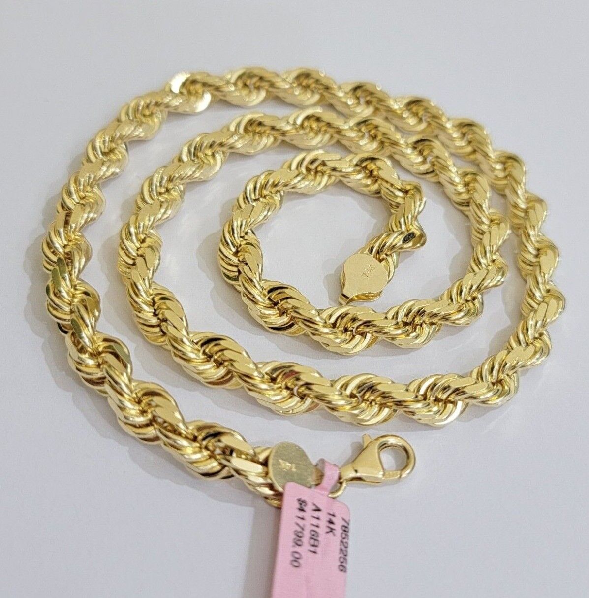 Solid 14k Gold Rope Necklace 24 Inch Chain 8mm Diamond cut Mens REAL 14KT Yellow