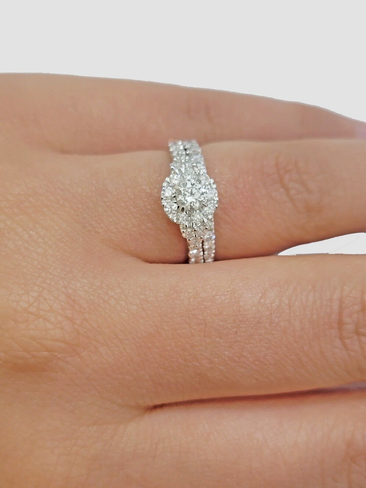 Solid 14k White Gold Diamond Ring Band Set Ladies Wedding Engagement Anniversary - GoldenlinQ