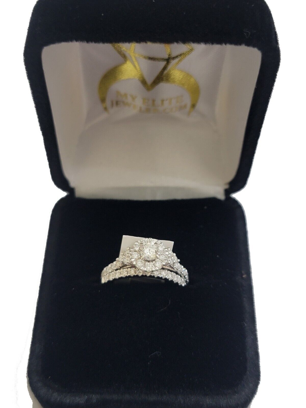 Solid 14k White Gold Diamond Ring Band Set Ladies Wedding Engagement Anniversary - GoldenlinQ