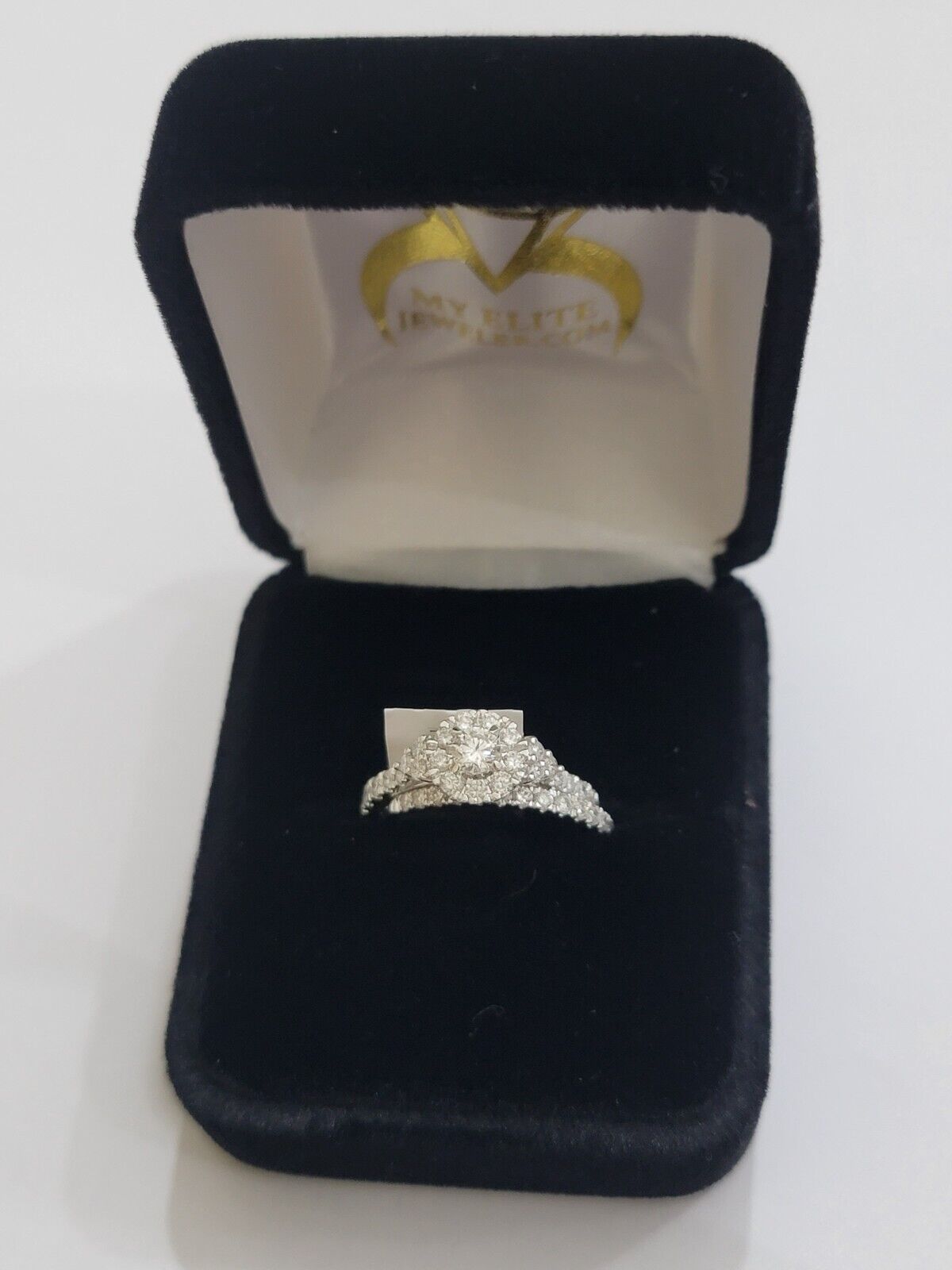 Solid 14k White Gold Diamond Ring Band Set Ladies Wedding Engagement Anniversary - GoldenlinQ