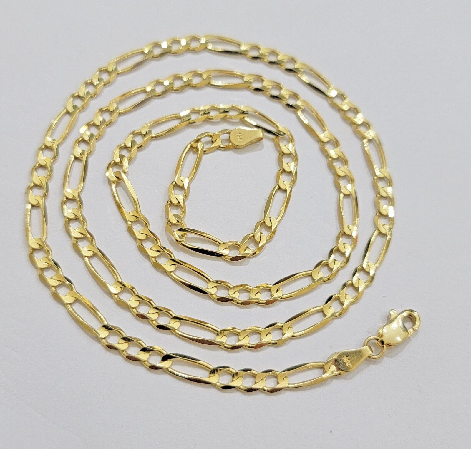 Solid 14k Yellow Gold Figaro chain Necklace 24 Inch 3.5mm Men's STRONG REAL 14kt - GoldenlinQ