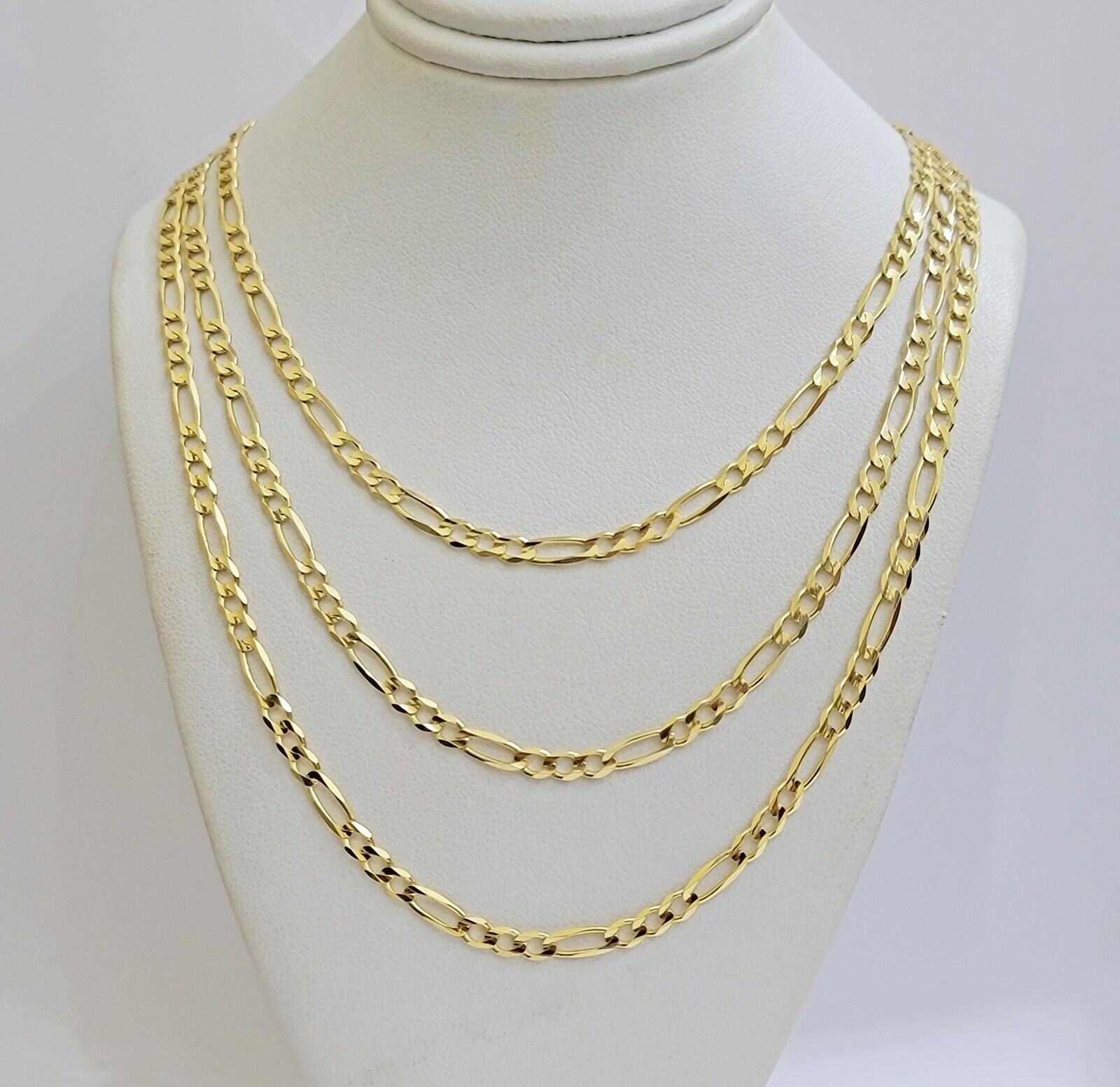 Solid 14k Yellow Gold Figaro chain Necklace 24 Inch 3.5mm Men's STRONG REAL 14kt - GoldenlinQ