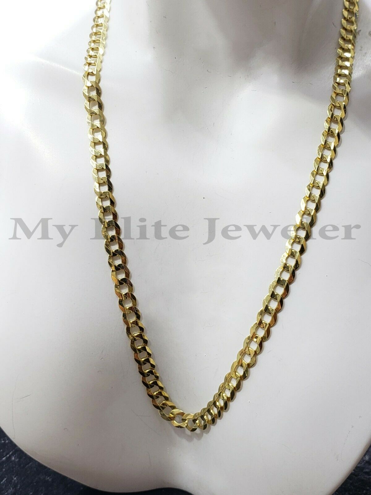 Solid 14k Yellow Gold Ladies Chain 20 Inch Cuban Curb Link Necklace 3.5MM STRONG - GoldenlinQ