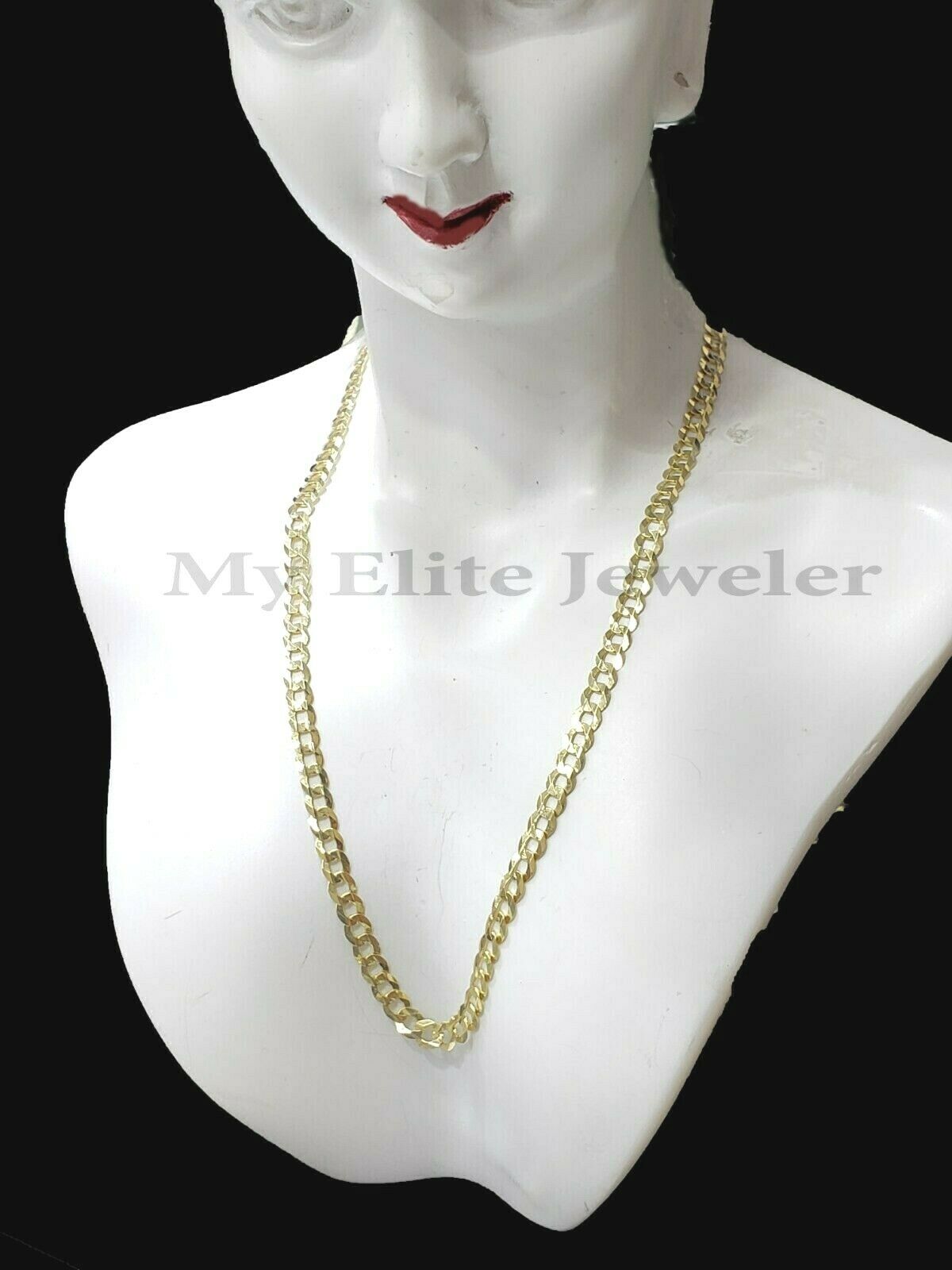 SOLID 14k Yellow Gold Ladies Chain Necklace 22 Inch Cuban Curb Link 3 MM Women - GoldenlinQ