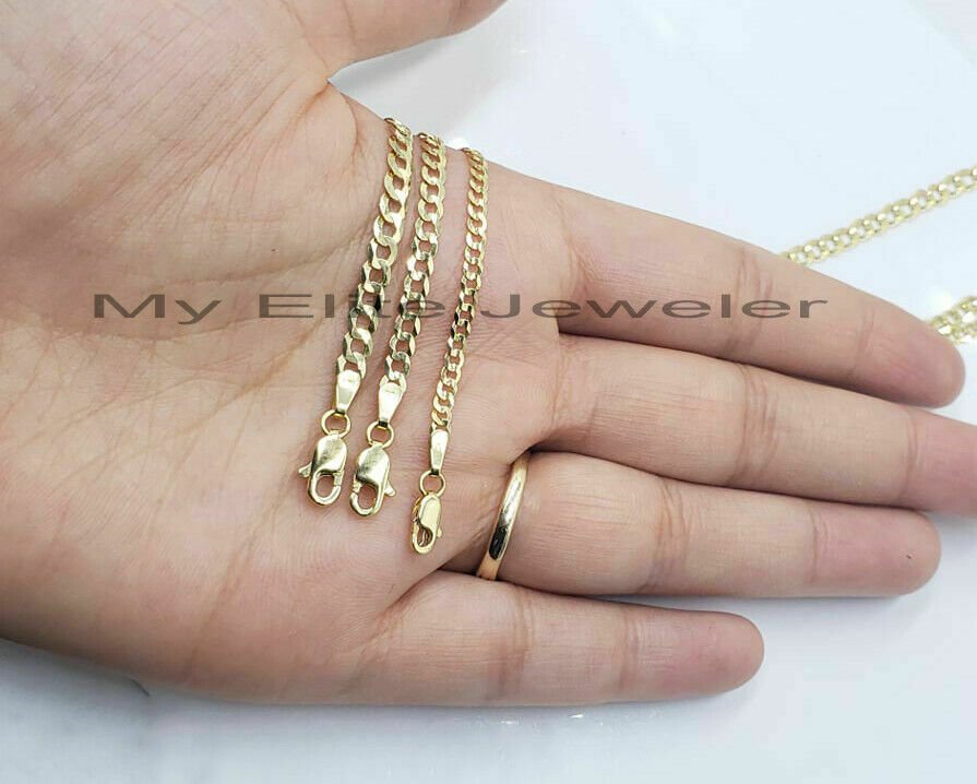 Solid 14K Yellow Gold Necklace Bracelet 3mm - 10mm Curb Chain Cuban Link 7" - 30" - GoldenlinQ