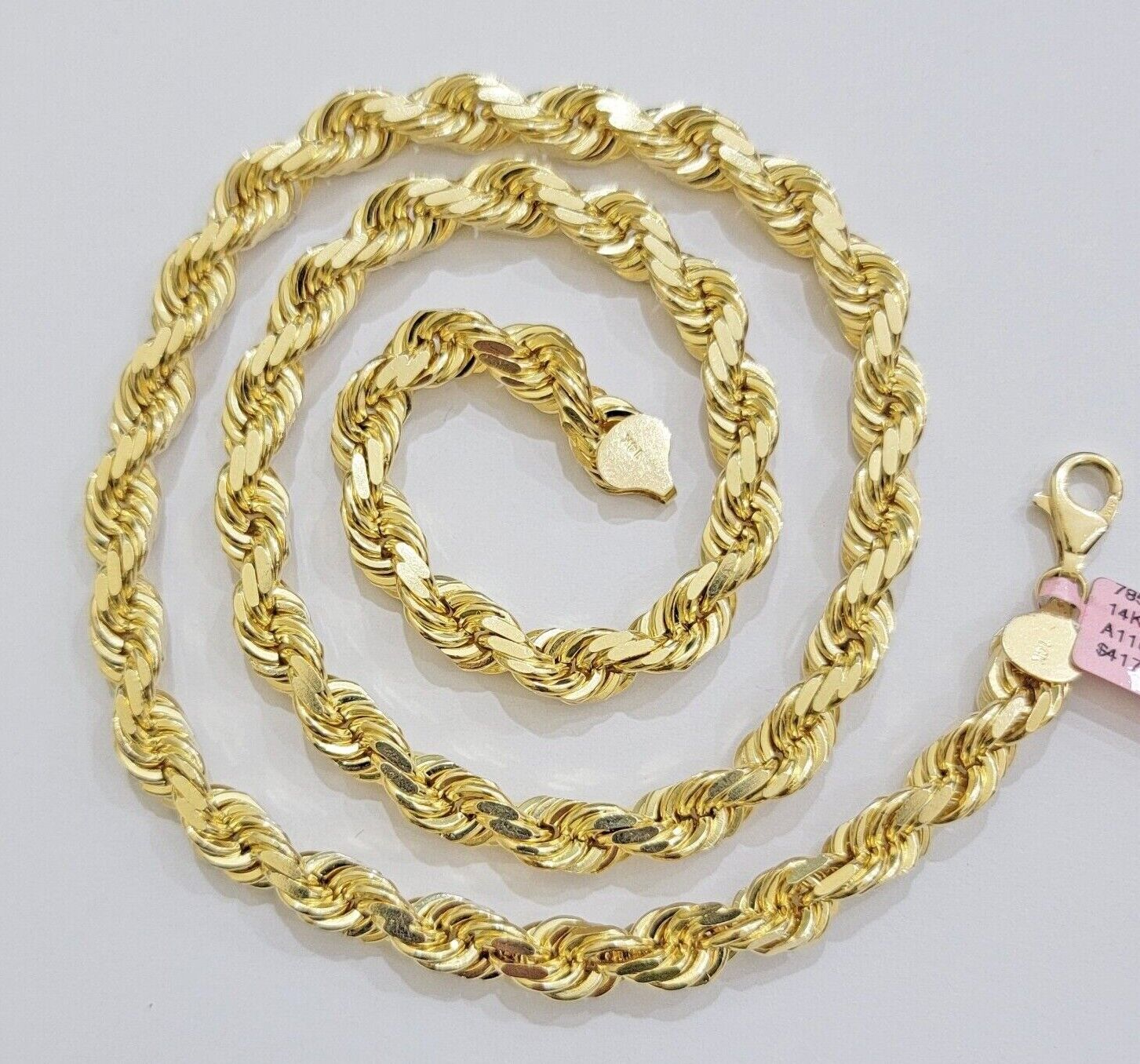 SOLID 14k Yellow Gold Rope Chain Necklace 26 Inch 8mm Diamond cut REAL 14KT Mens