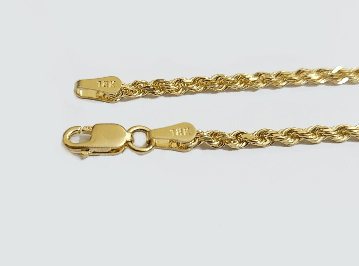 Solid 18k Yellow Gold Necklace Rope Chain 2mm 24'' Inch Real 18kt Men Women SALE - GoldenlinQ