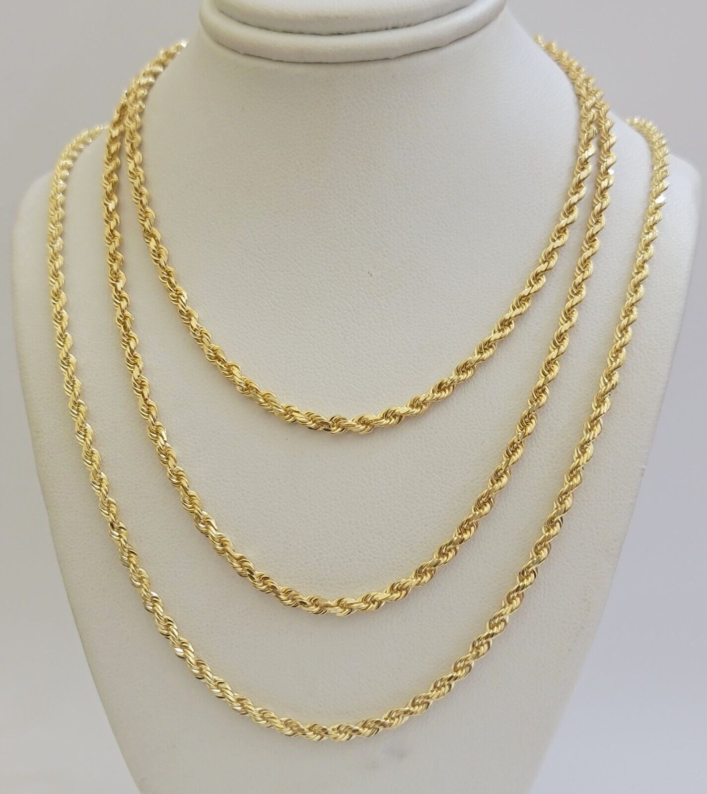 Solid 18k Yellow Gold Necklace Rope Chain 3mm 18'' Inch Real 18kt Men Women SALE - GoldenlinQ