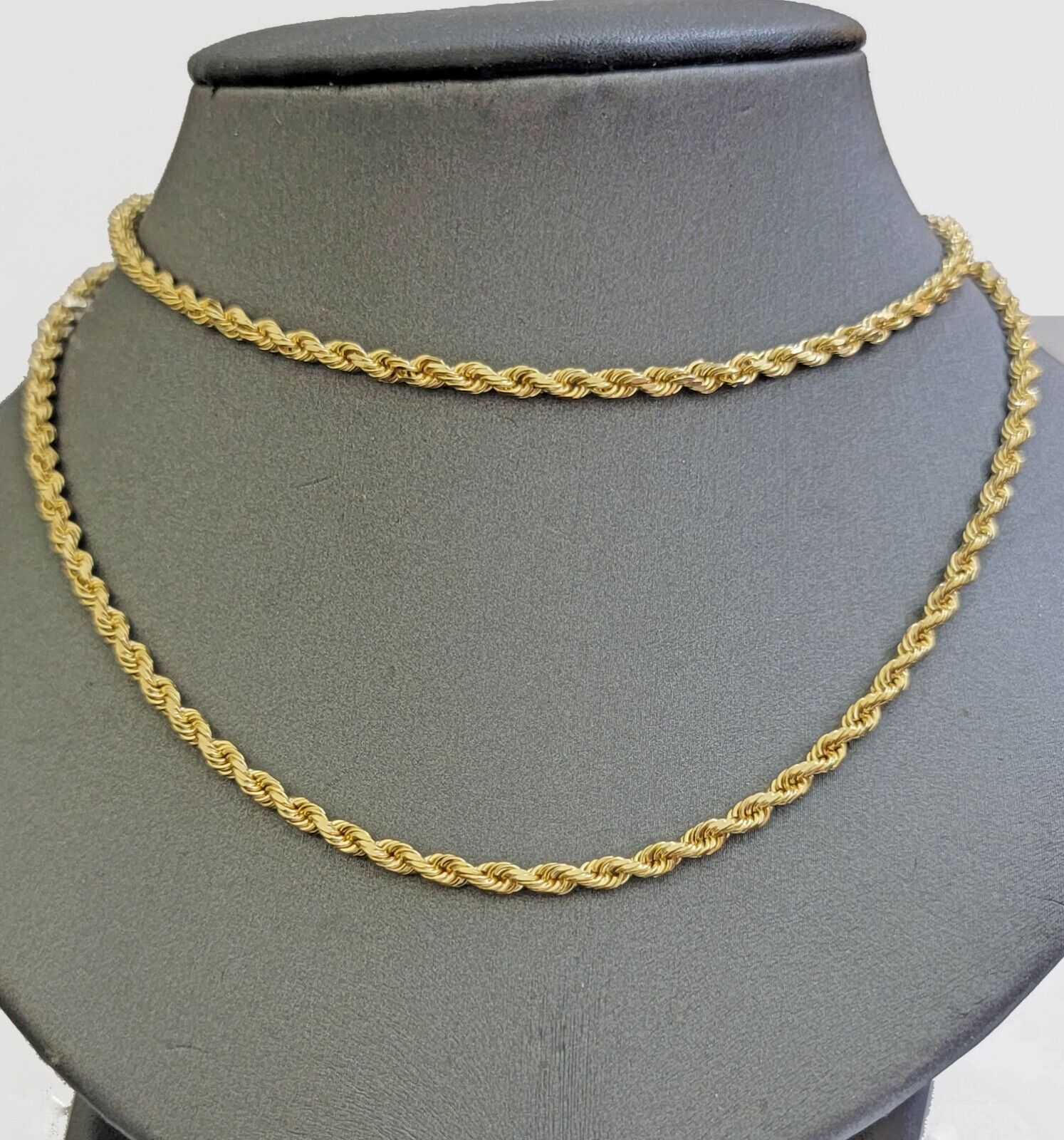 Solid 18k Yellow Gold Necklace Rope Chain 3mm 18'' Inch Real 18kt Men Women SALE - GoldenlinQ