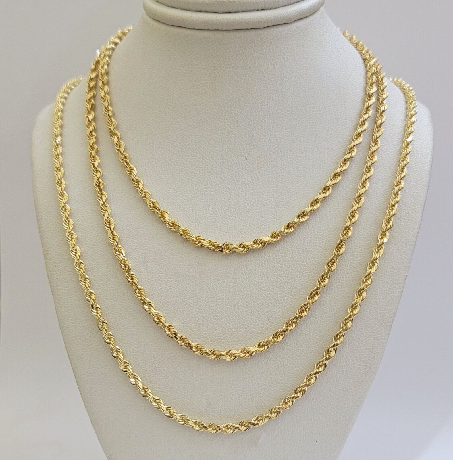 Solid 18k Yellow Gold Necklace Rope Chain 3mm 18'' Inch Real 18kt Men Women SALE - GoldenlinQ