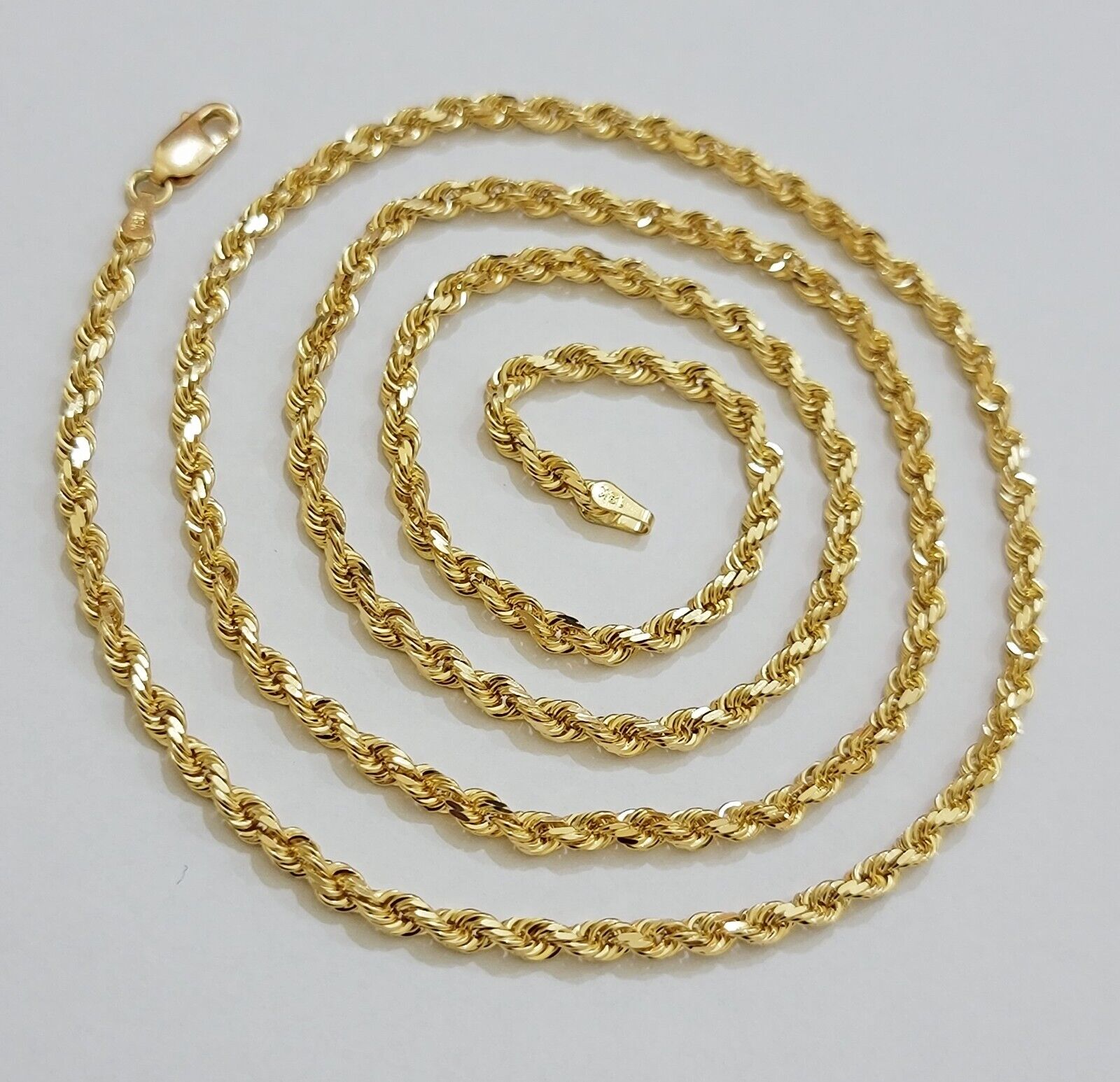 Solid 18k Yellow Gold Necklace Rope Chain 3mm 24'' Inch Real 18kt Men Women SALE - GoldenlinQ