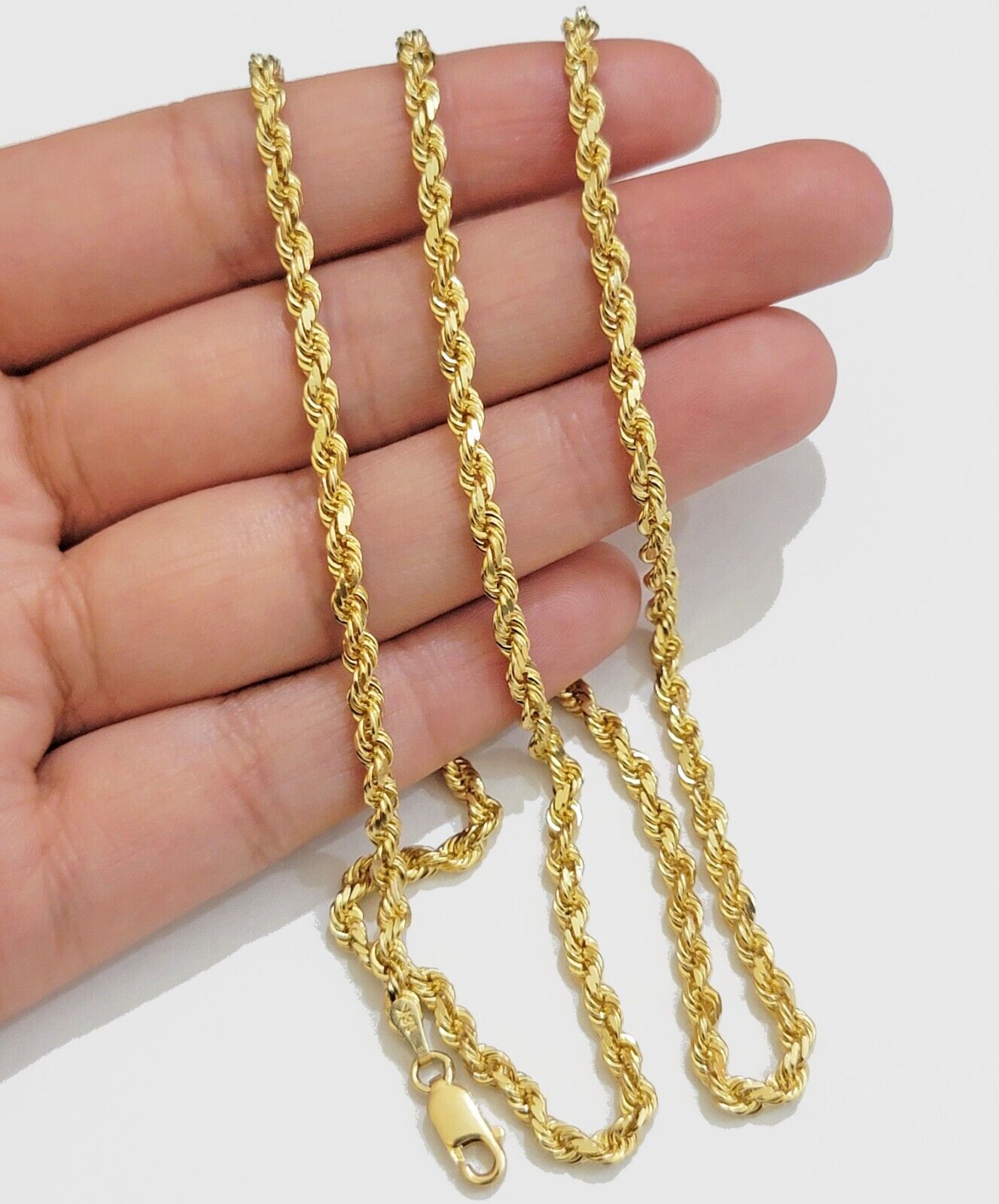 Solid 18k Yellow Gold Necklace Rope Chain 3mm 24'' Inch Real 18kt Men Women SALE - GoldenlinQ
