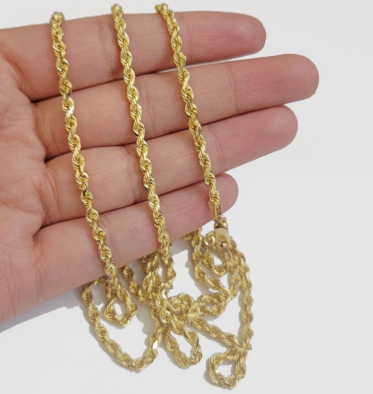 Solid 18k Yellow Gold Necklace Rope Chain 3mm 26'' Inch Real 18kt Mens 18kt SALE - GoldenlinQ