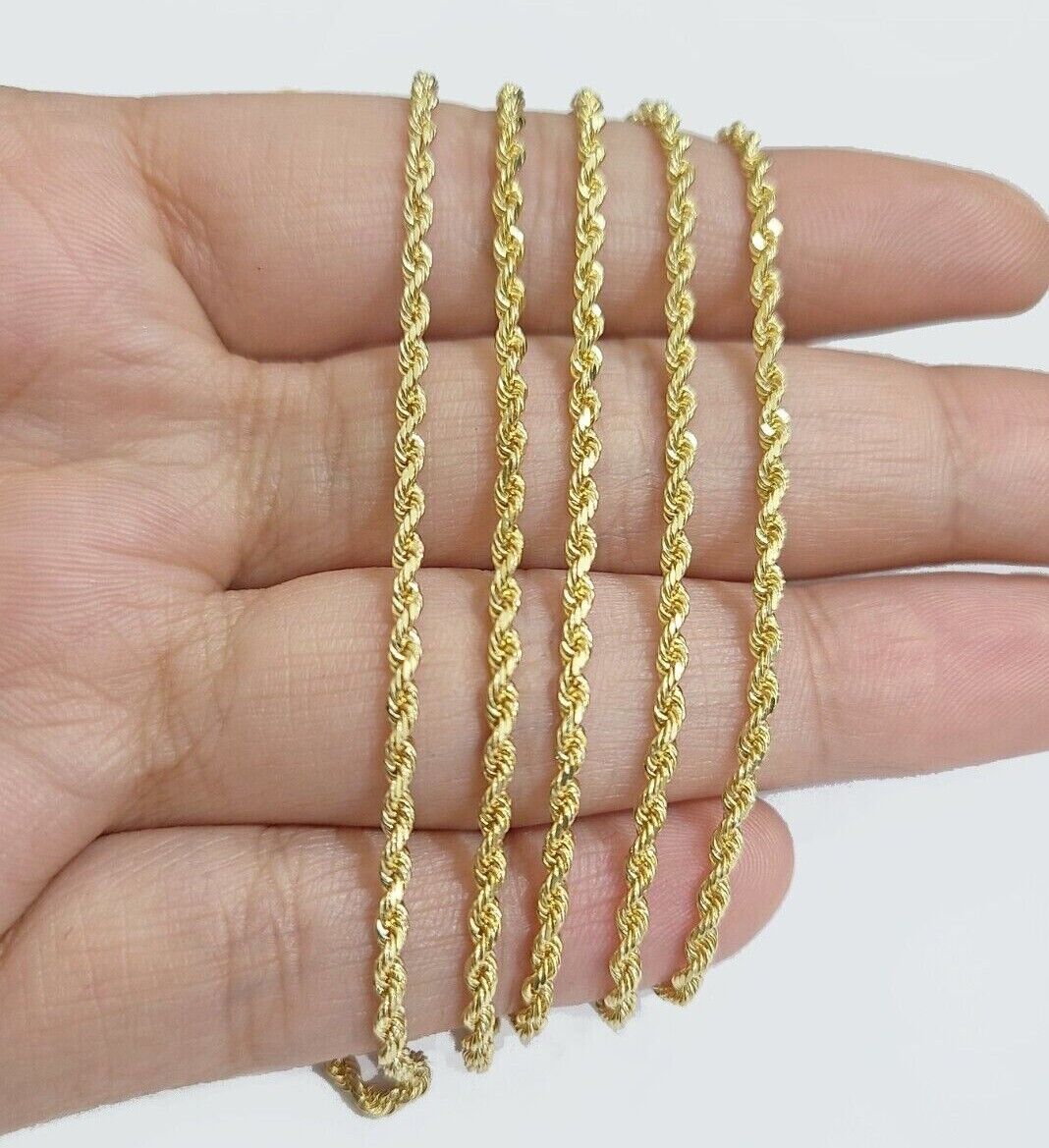 Solid 18k Yellow Gold Rope Chain Necklace 2mm 16 - 24 Inch Diamond Cut 18kt SALE - GoldenlinQ
