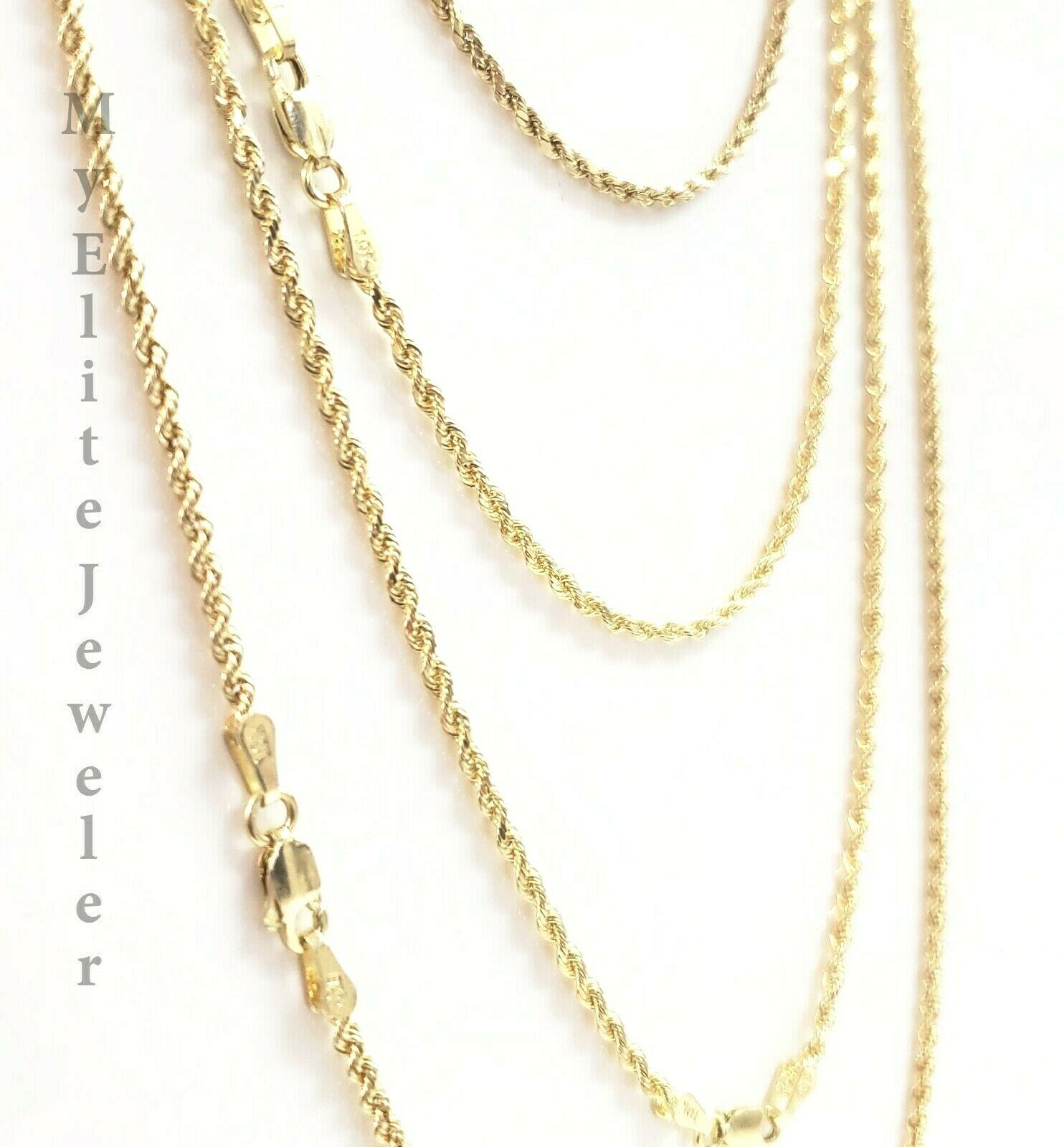 SOLID 2mm 10k Gold Rope Chain Necklace 16" - 26" 100% 10k yellow Gold Solid, Thin - GoldenlinQ