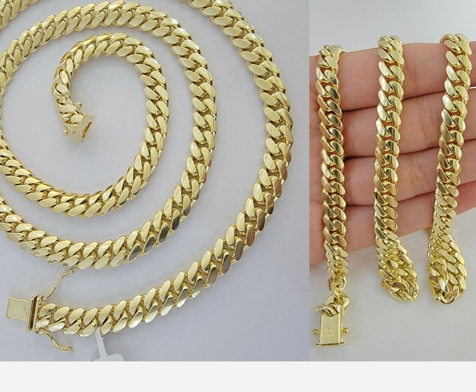 Solid Cuban Link Necklace 20" 7mm 10k Yellow Gold Chain Box Lock, Real 10k,SHORT - GoldenlinQ