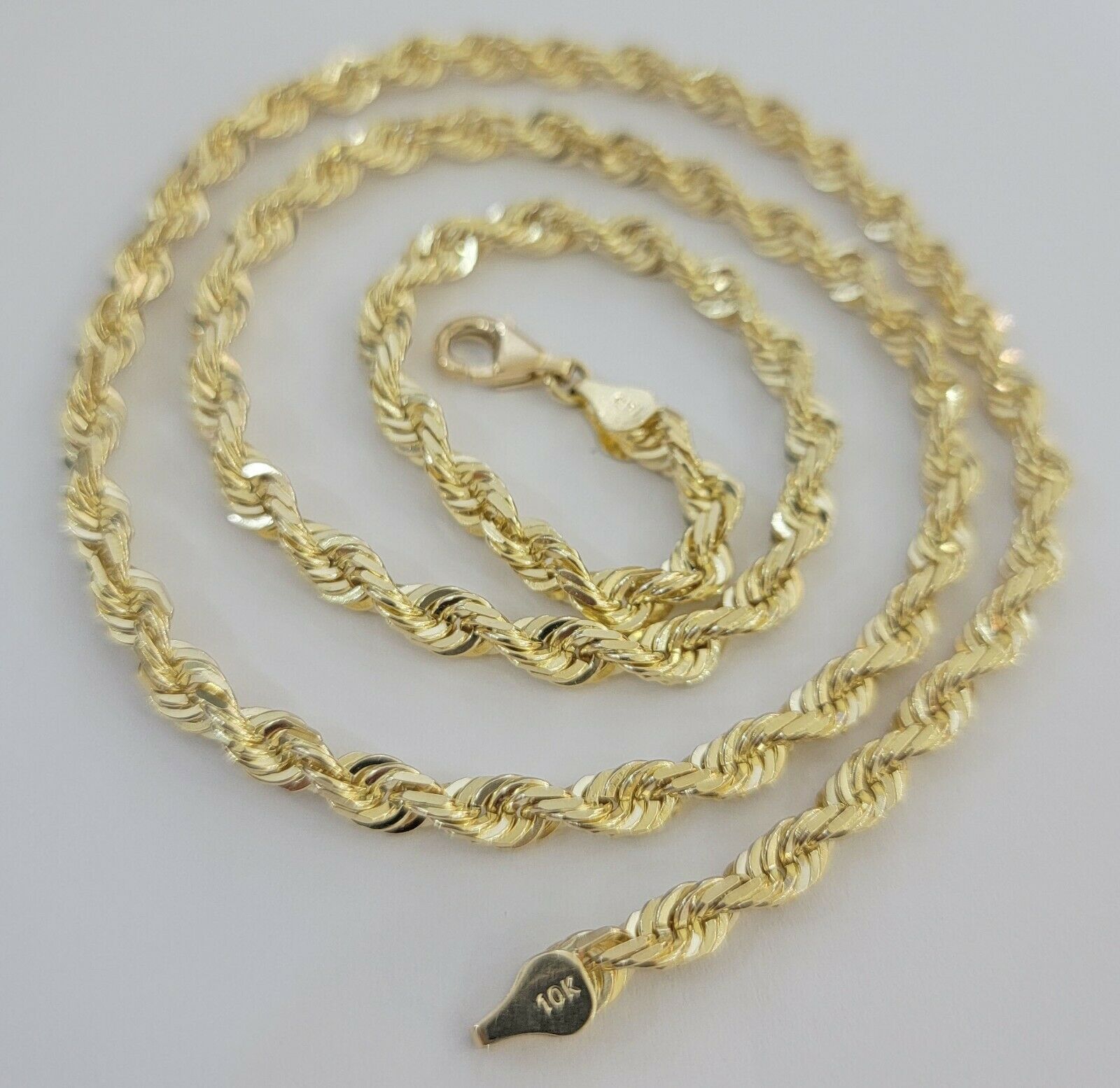 SOLID Gold 10k Rope Chain 5mm 22" - 26" Inch 10kt Yellow Gold Necklace Diamond Cut - GoldenlinQ