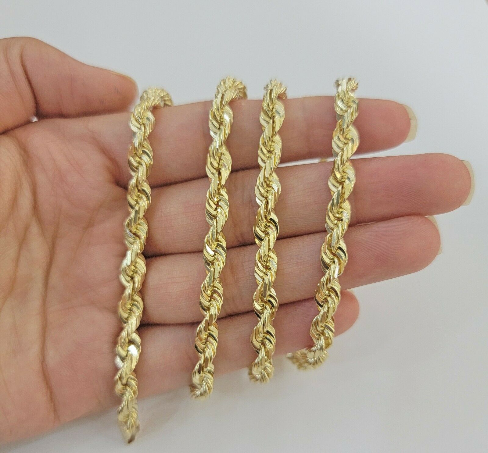 SOLID Gold 10k Rope Chain 5mm 22" - 26" Inch 10kt Yellow Gold Necklace Diamond Cut - GoldenlinQ