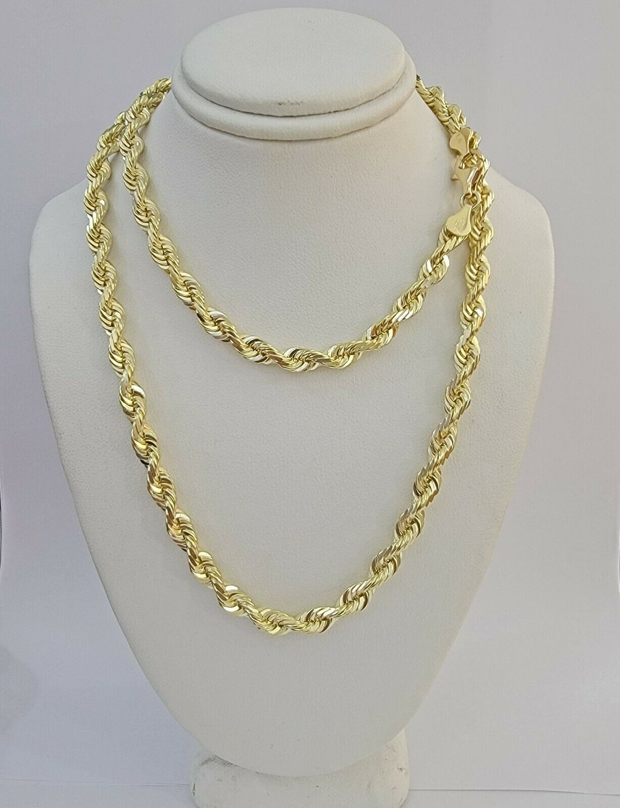 SOLID Gold 10k Rope Chain 5mm 22" - 26" Inch 10kt Yellow Gold Necklace Diamond Cut - GoldenlinQ