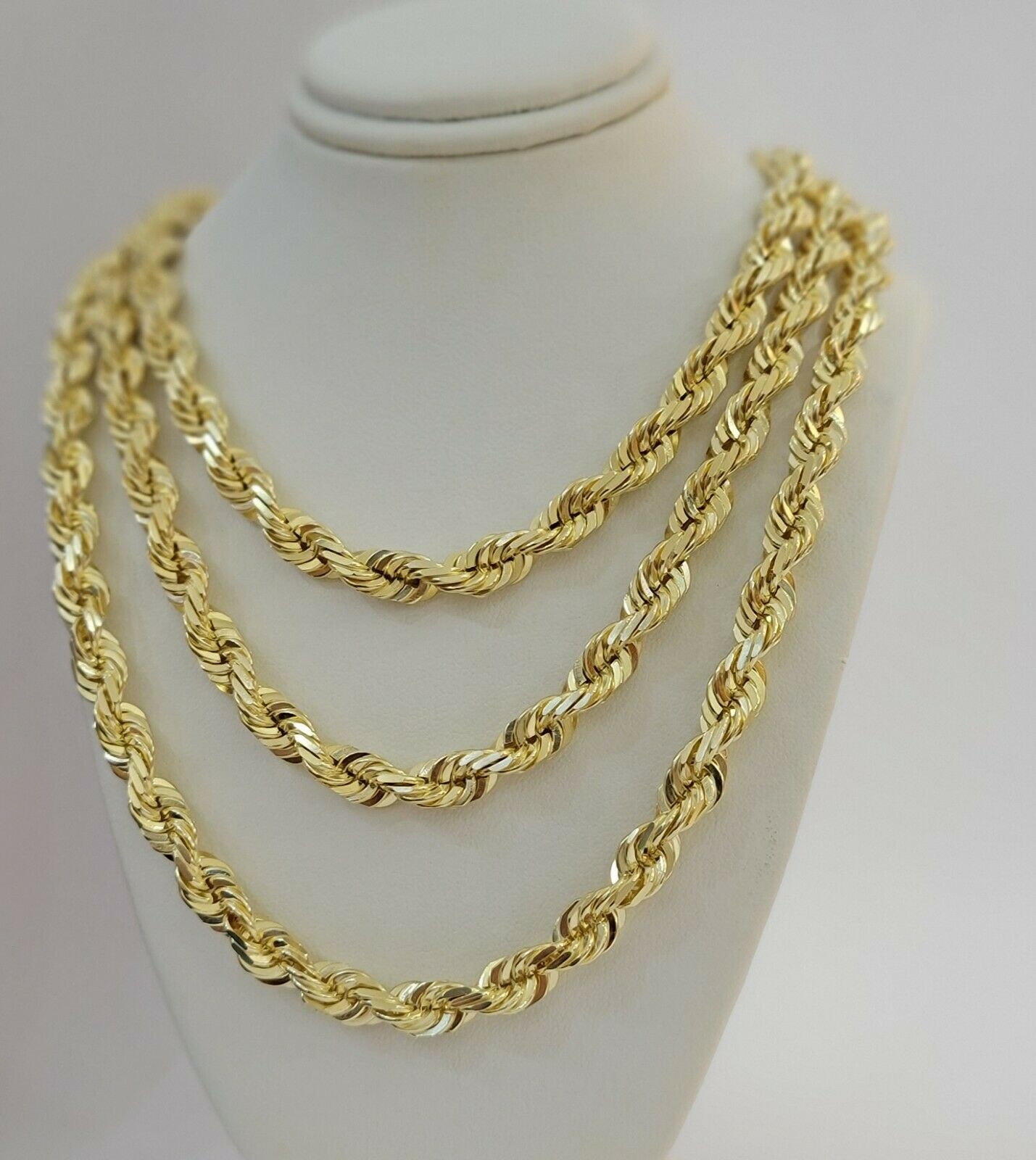 SOLID Gold 10k Rope Chain 8mm 18" - 30" Inch 10kt Yellow Gold Necklace Diamond Cut - GoldenlinQ