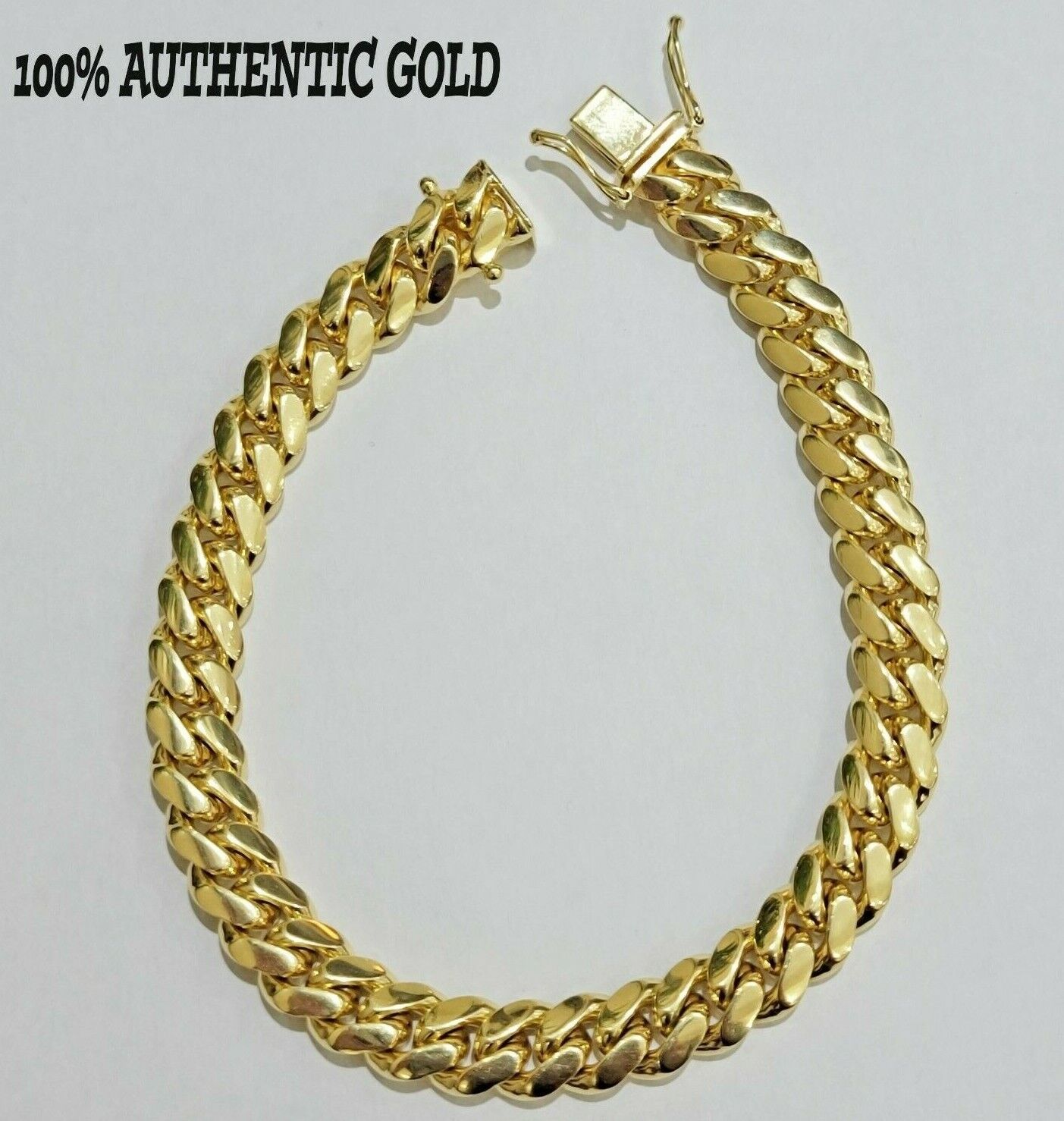 Solid Gold Cuban Link Ladies Bracelet 8mm 7.5" REAL 10k Yellow Gold Box Lock - GoldenlinQ