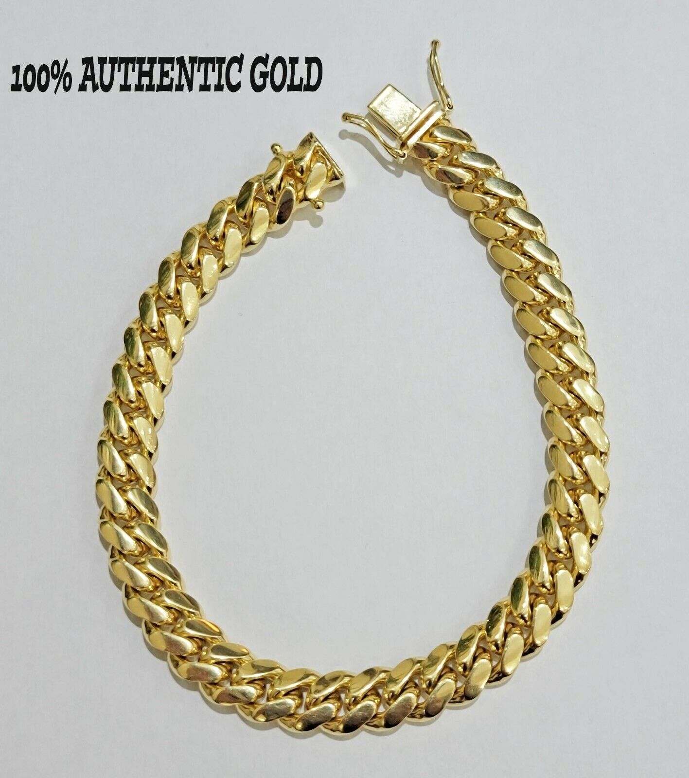 Solid Gold Miami Cuban Link Bracelet 8mm 8" REAL 10k Yellow Gold Box Lock 10kt - GoldenlinQ