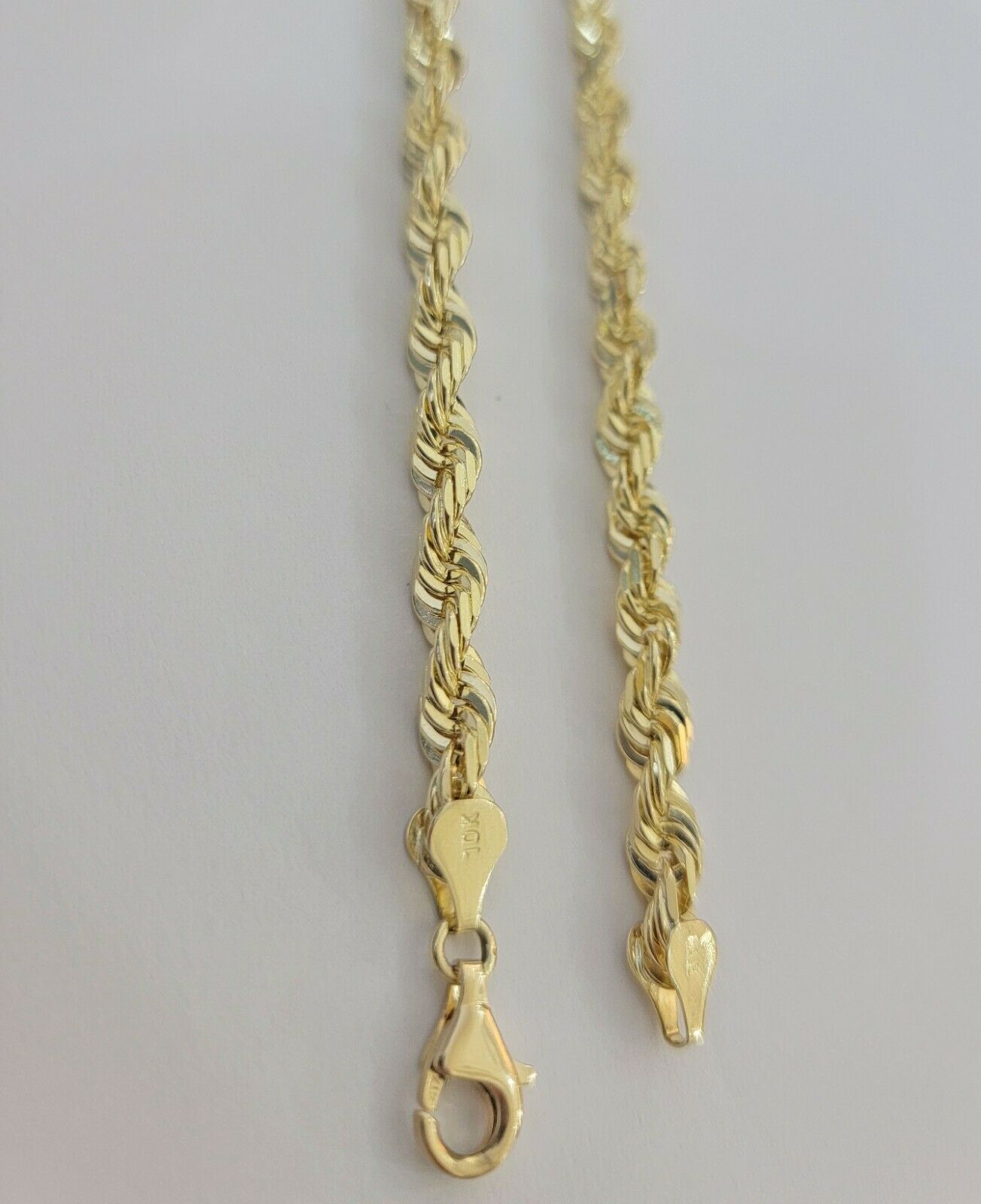 Solid Gold Rope Chain 10k Yellow Gold Necklace 24" 5mm Diamond Cut,Lobster, REAL - GoldenlinQ