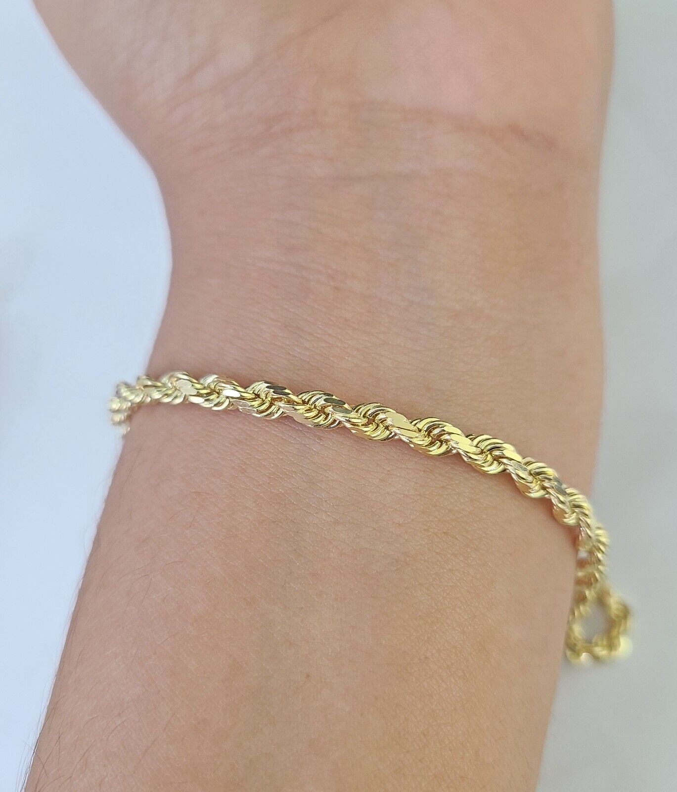 Solid Real 10K Rope Bracelet Yellow Gold 8" Inch 3mm 10kt Real gold men women - GoldenlinQ