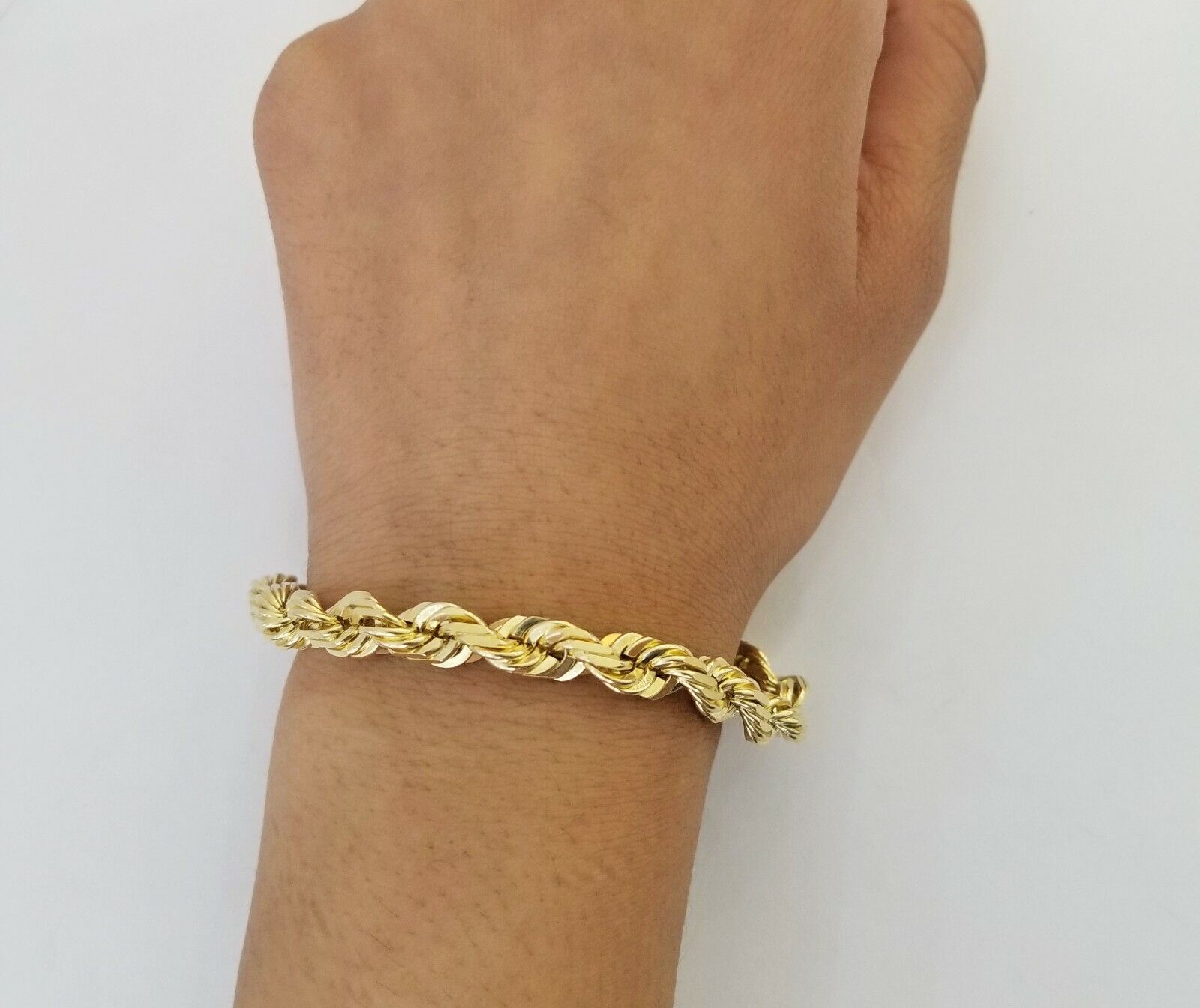 Solid Real 10K Yellow Gold Rope Bracelet 8" Inch 7mm 10kt Real gold men women - GoldenlinQ