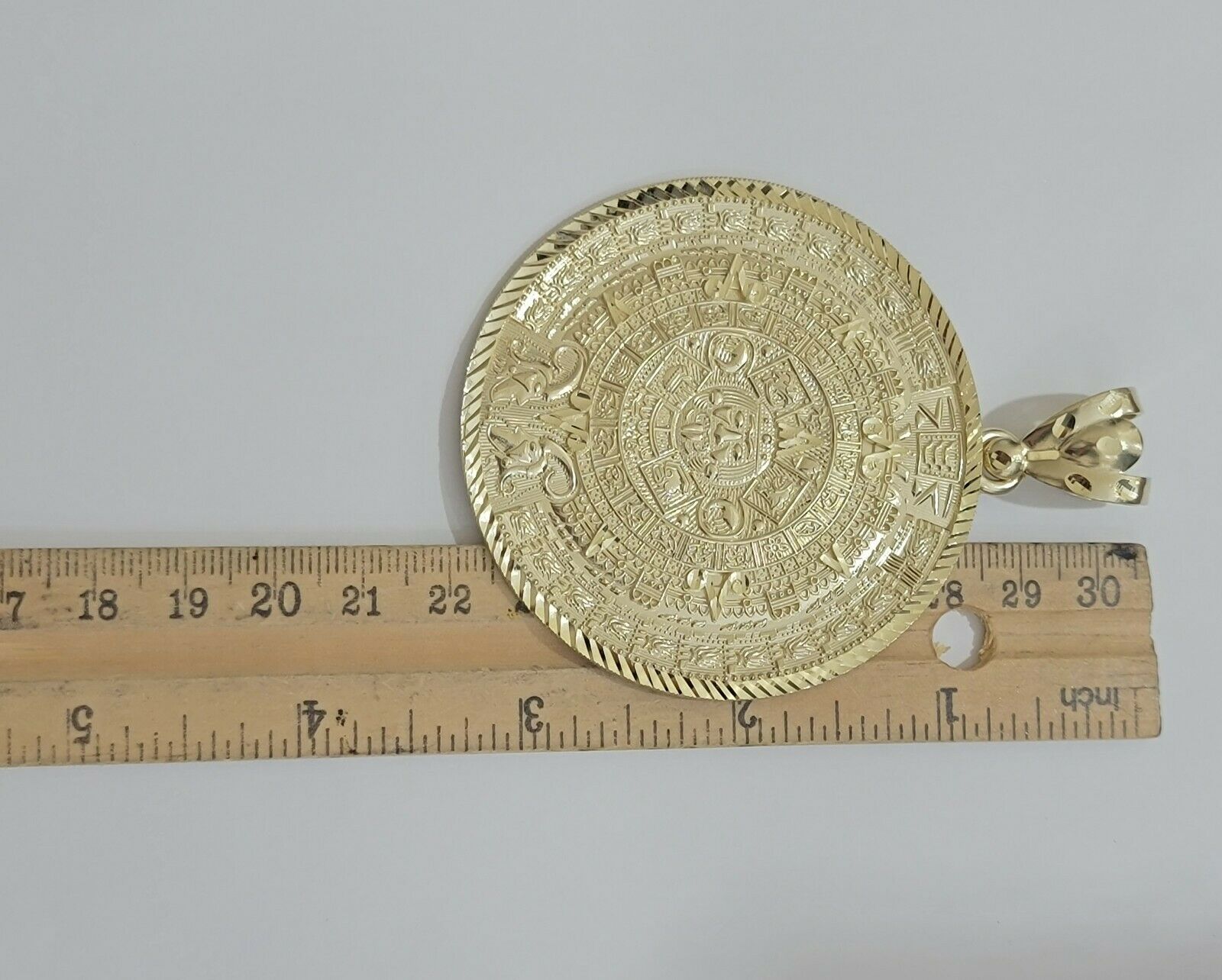 SOLID Real 10kt Yellow Gold Pendant Aztec Mayan Calendar 3" Men Charm 41 - 44 Gram - GoldenlinQ