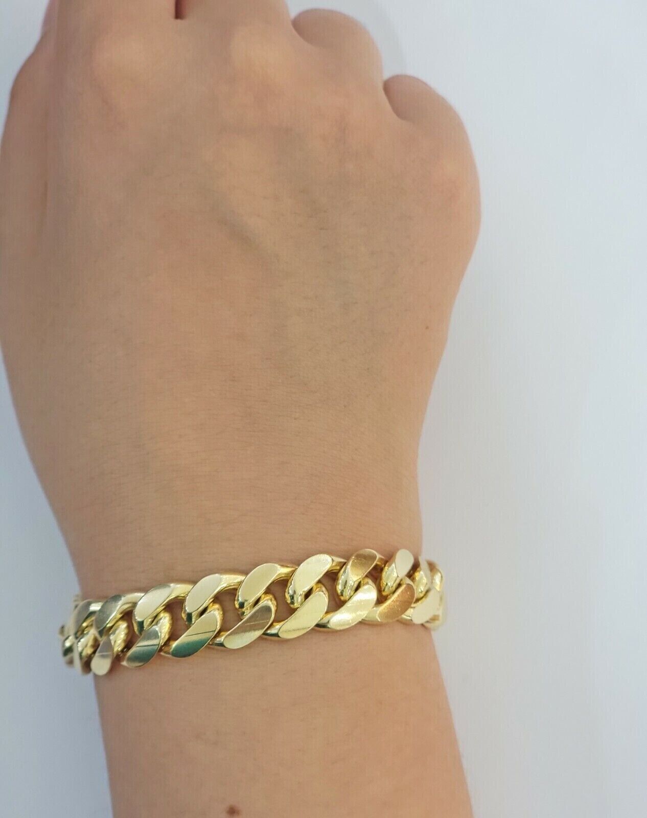 Solid Real 14k Gold Miami Cuban Link Bracelet 13mm 9" Inch 10kt Real Gold Sale - GoldenlinQ