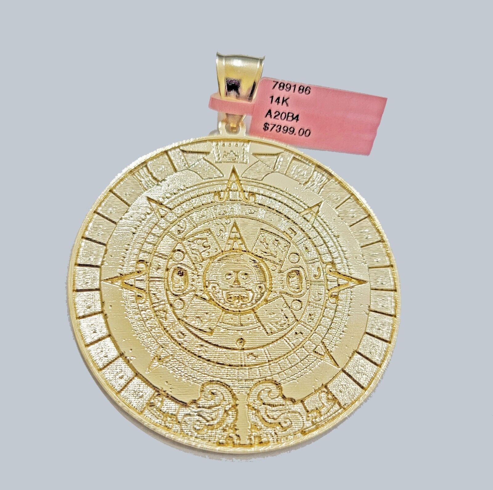 SOLID Real 14kt Yellow Gold Pendant Aztec Mayan Calendar 2.5" Men's Round Charm - GoldenlinQ