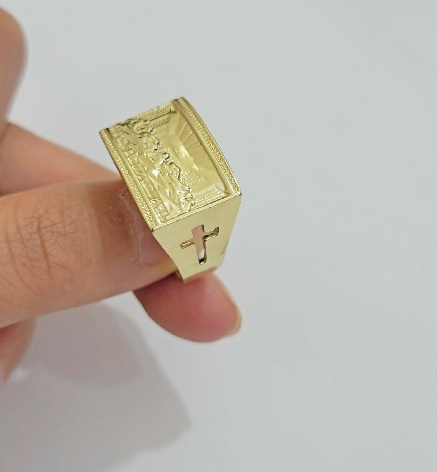 Solid Real Gold Men's Ring Last Supper 10k Yellow Gold Casual,Pinky, Square,10kt - GoldenlinQ