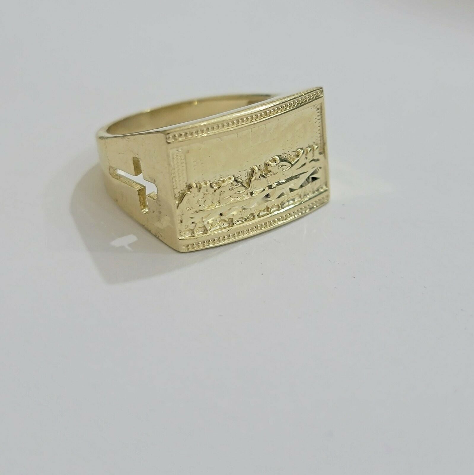 Solid Real Gold Men's Ring Last Supper 10k Yellow Gold Casual,Pinky, Square,10kt - GoldenlinQ