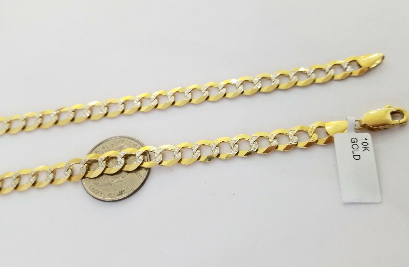 Solid REAL Yellow Gold 10k Cuban Curb Link necklace 8mm gold chain w diamond cut - GoldenlinQ