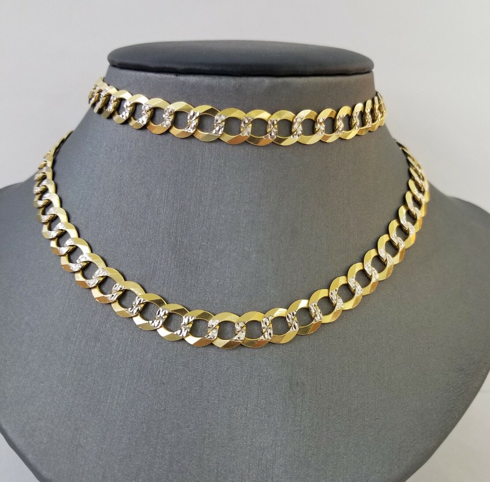 Solid REAL Yellow Gold 10k Cuban Curb Link necklace 8mm gold chain w diamond cut - GoldenlinQ