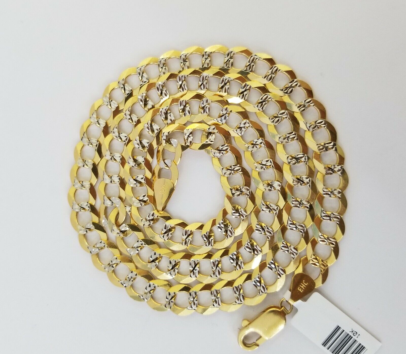 Solid REAL Yellow Gold 10k Cuban Curb Link necklace 8mm gold chain w diamond cut - GoldenlinQ