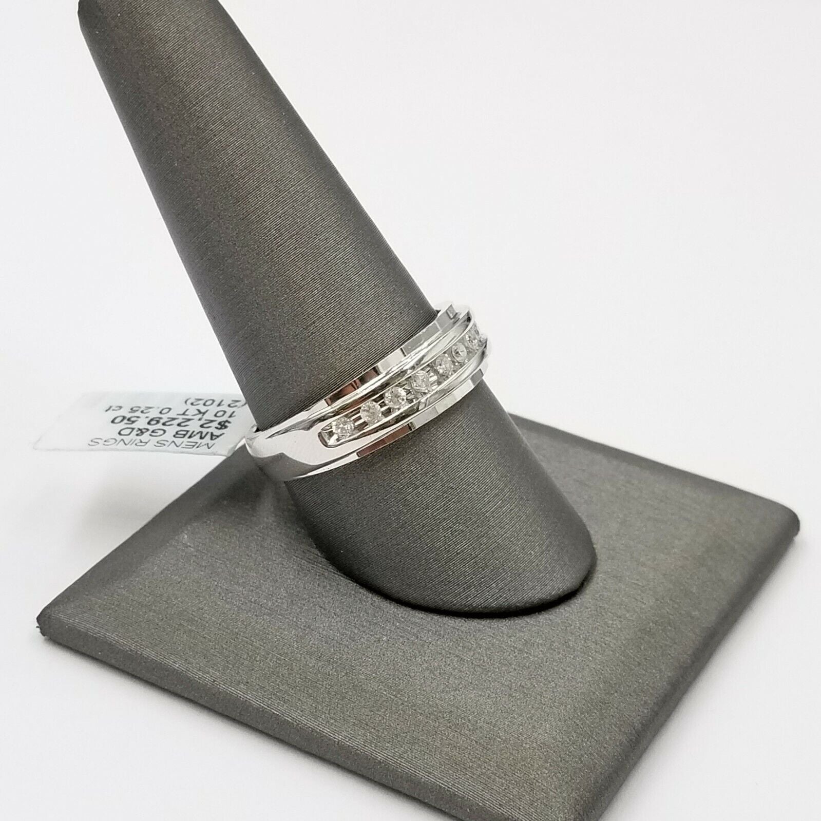 White 10K Gold Diamond Wedding Ring Band Diamond Cut Men Ring 0.25 CT - GoldenlinQ